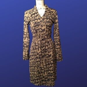 MOA MOA Long Sleeve “GRAFITTI” Wrap Dress, WORDS pattern, NWOT, Women’s Size L
